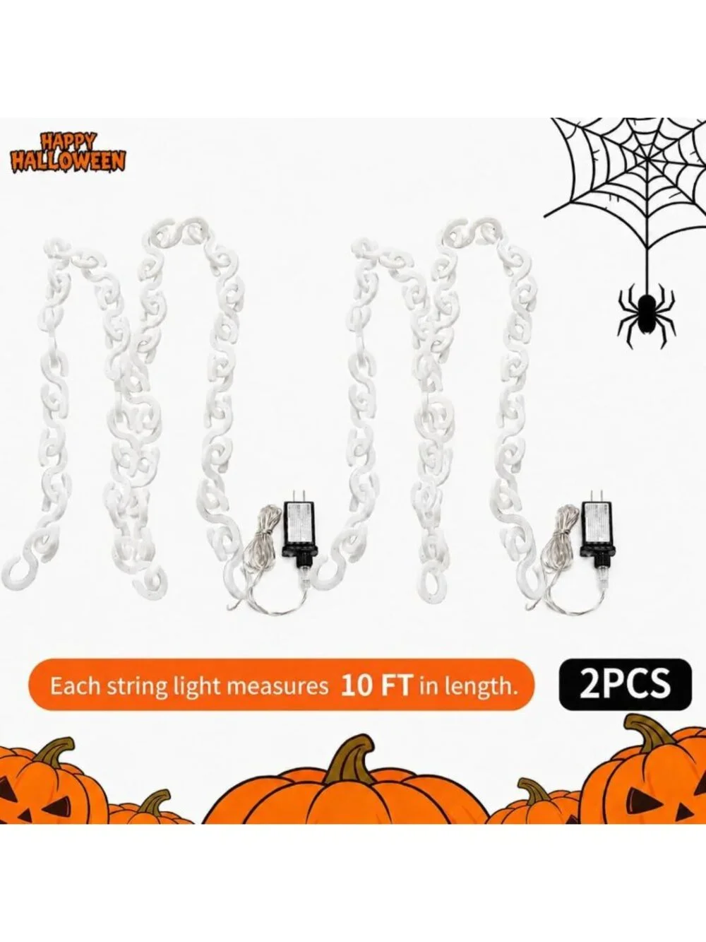 2 Pack 16.4 ft Orange Halloween Chain Lights - Festive Outdoor Decor